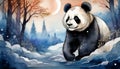 Panda in winterlandscape cartoon Royalty Free Stock Photo