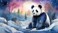 Panda in winterlandscape cartoon Royalty Free Stock Photo
