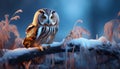 Owl in winterlandscape cartoon Royalty Free Stock Photo
