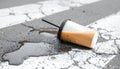 Spilled Coffee Cup on Street Crosswalk Asphalt Royalty Free Stock Photo