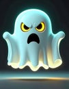 angry ghost with glowing yellow eyes and a pale blue body, floating in a dark environment, exuding an intense, menacing vibe. Royalty Free Stock Photo