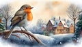 Robin in winterlandscape cartoon Royalty Free Stock Photo
