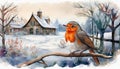Robin in winterlandscape cartoon Royalty Free Stock Photo