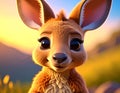 Generated image 3D illustration of a baby kangaroo in the forest ala bimbi with fine and beautiful details. Royalty Free Stock Photo