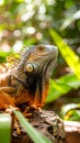 Iguana lizard in tropical jungle. Wild iguana lizard. Exotic iguana reptile. Exotic Royalty Free Stock Photo