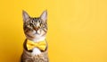 Cute cat with bow tie on yellow background Royalty Free Stock Photo