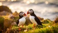 A pair of Puffins on Saltee Island, Ireland. Royalty Free Stock Photo