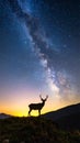 The silhouette of a majestic deer standing on a hill under the breathtaking view Royalty Free Stock Photo