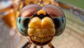 A macro shot of a dragonfly head reveals the intricate details of its large compound Royalty Free Stock Photo