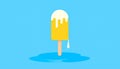generated using AI.An illustration of a yellow popsicle with white icing melting against a blue background. Royalty Free Stock Photo