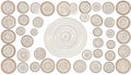 generated using AI.Concentric wooden rings are arranged against a white background, Royalty Free Stock Photo