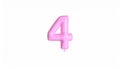 generated using AI.A pink, inflatable balloon shaped like the number four floats against a plain white background. Royalty Free Stock Photo