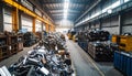 generated using AI.Industrial warehouse filled with piles of electronic waste, including discarded computer parts Royalty Free Stock Photo