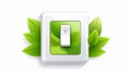 generated using AI.A white light switch with a green base, surrounded by stylized green leaves. Royalty Free Stock Photo