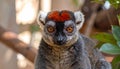 Crowned lemur (Eulemur Coronatus), endemic animal from Madagascar. Palmarium park hot Royalty Free Stock Photo