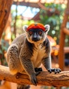 Crowned lemur (Eulemur Coronatus), endemic animal from Madagascar. Palmarium park hot Royalty Free Stock Photo
