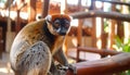 Crowned lemur (Eulemur Coronatus), endemic animal from Madagascar. Palmarium park hot Royalty Free Stock Photo
