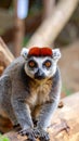 Crowned lemur (Eulemur Coronatus), endemic animal from Madagascar. Palmarium park hot Royalty Free Stock Photo