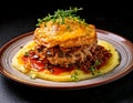 Gourmet Pulled Pork Dish with Puff Pastry and Mashed Potatoes Royalty Free Stock Photo