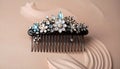 generated using AI.Ornate hair comb featuring intricate floral designs embellished with pearls, clear rhinestones, Royalty Free Stock Photo
