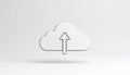 generated using AI.White cloud icon against a pale grey background, featuring an upward-pointing arrow in the center. Royalty Free Stock Photo