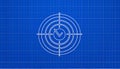 generated using AI.Blue grid background features a white circular target symbol with a checkmark at the center. Royalty Free Stock Photo
