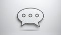 generated using AI.Speech bubble icon with three dots on a plain gray background. Royalty Free Stock Photo