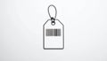 generated using AI.A plain white tag with a black barcode is attached to a simple black string loop. Royalty Free Stock Photo