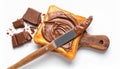 Tasty toast with chocolate paste and knife on white background Royalty Free Stock Photo