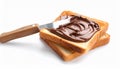 Tasty toast with chocolate paste and knife on white background Royalty Free Stock Photo