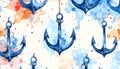 Watercolor Anchor Pattern - Nautical Design Royalty Free Stock Photo