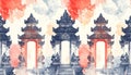 Watercolor Balinese Gate Illustration Royalty Free Stock Photo
