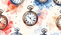 Vintage Pocket Watches Watercolor Seamless Pattern Royalty Free Stock Photo