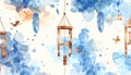 Watercolor Wind Chimes and Butterflies Seamless Pattern Royalty Free Stock Photo