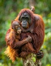 Orangutan baby and mom cute two animals Royalty Free Stock Photo