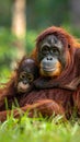 Orangutan baby and mom cute two animals Royalty Free Stock Photo
