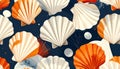 Abstract Seashell Pattern: Orange and Beige on Dark Blue Royalty Free Stock Photo