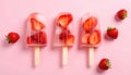 Strawberry Popsicles on Pink Background Royalty Free Stock Photo