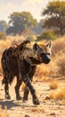 Close to the brown hyena, or Parahyaena brunnea, (Hyaena brunnea), in search of prey Royalty Free Stock Photo