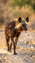 Close to the brown hyena, or Parahyaena brunnea, (Hyaena brunnea), in search of prey Royalty Free Stock Photo