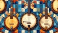 Banjos on Vibrant Mosaic Pattern Royalty Free Stock Photo