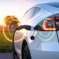 Modern electric car being charged at the outstation. Round pulse waves representing Royalty Free Stock Photo