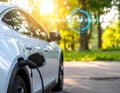Modern electric car being charged at the outstation. Round pulse waves representing Royalty Free Stock Photo