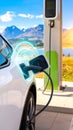 Modern electric car being charged at the outstation. Round pulse waves representing Royalty Free Stock Photo