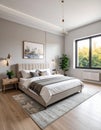 Stylish modern room interior with comfortable double bed Royalty Free Stock Photo