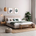 Stylish modern room interior with comfortable double bed Royalty Free Stock Photo