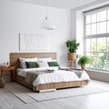 Stylish modern room interior with comfortable double bed Royalty Free Stock Photo