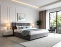 Stylish modern room interior with comfortable double bed Royalty Free Stock Photo