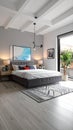 Stylish modern room interior with comfortable double bed Royalty Free Stock Photo