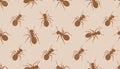 Seamless Pattern with Cartoon Brown Ants on Beige Background Royalty Free Stock Photo